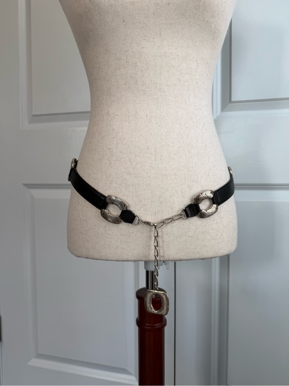 Brighton Silver Link Black Leather Belt Size Medium